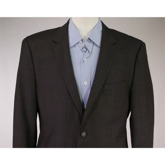 Hugo Boss The James4 Brown Black Blue Plaid Windowpane Wool Sportcoat Blazer 40R - Picture 3 of 11